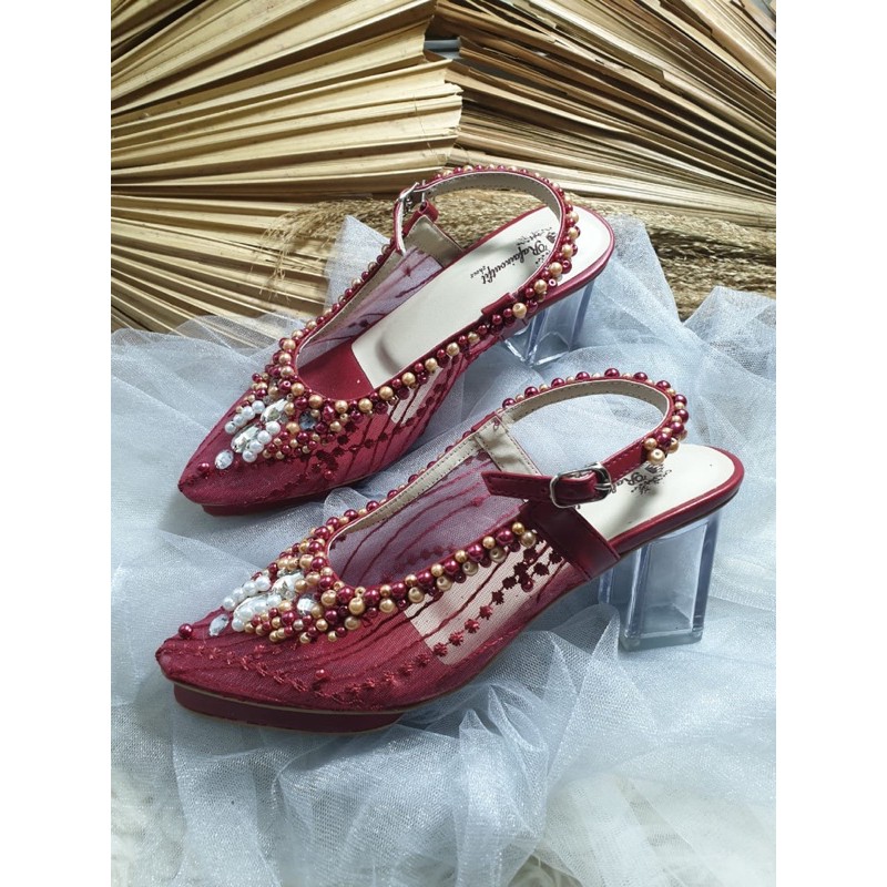 Clarissa merah Maroon lace cantik tinggi 7cm kaca