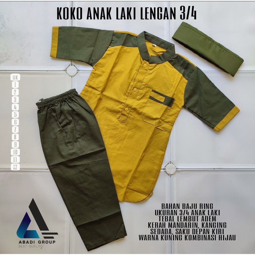 STELAN BAJU MUSLING ANAK LAKI KURTA LENGAN 3/4 USIA 1-12 TAHUN