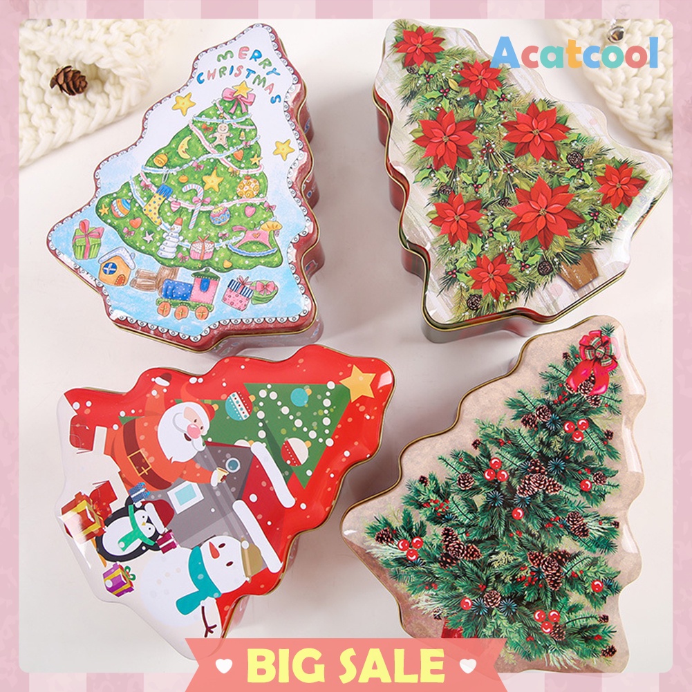 Christmas Tree Shape Tin Sealed Jar Jewelry Biscuits Coin Candy Storage Box