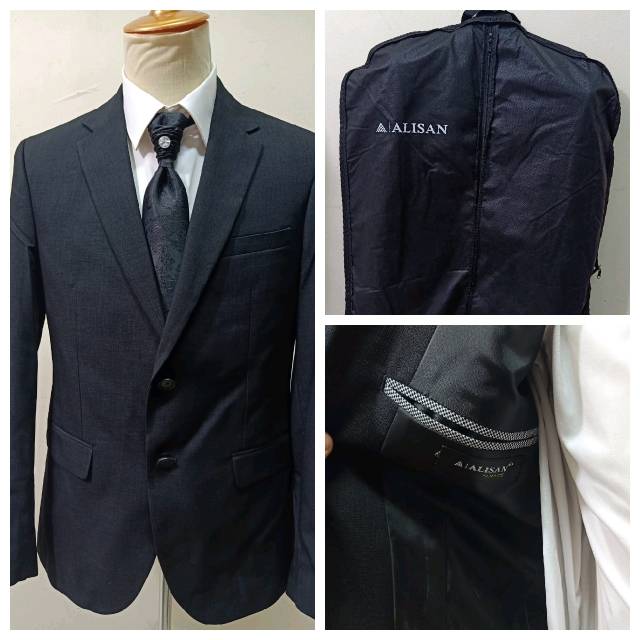Jas Pria Eksklusif Alisan Hitam Atasan Semi Wool