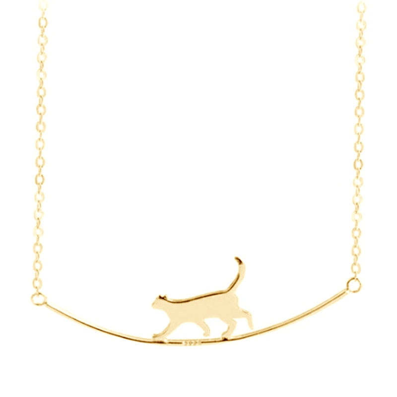 New Fashion Cat Curved Simple Personality 925 Sterling Silver Jewelry Cute Animal Walking Cat Clavicle Chain Necklaces