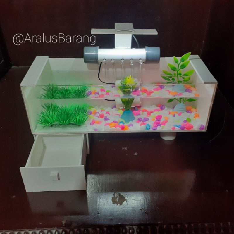 Aquarium Minimalis Fullset Dengan Filter Dan Lampu LED