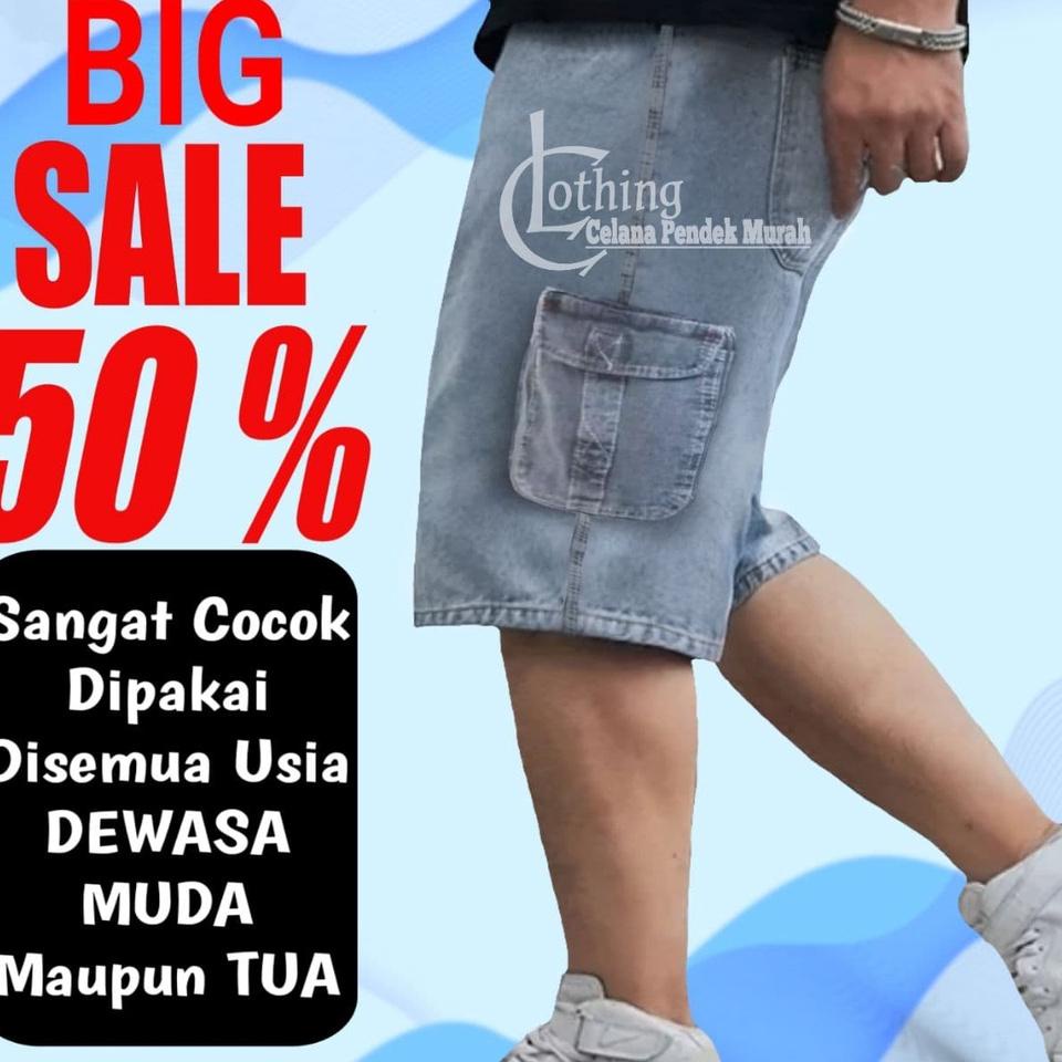 Short P Pria Celana Cargo Pendek Jeans Santai Dewasa Harian Selutut Laki Laki Motif Polos Jins Cowok