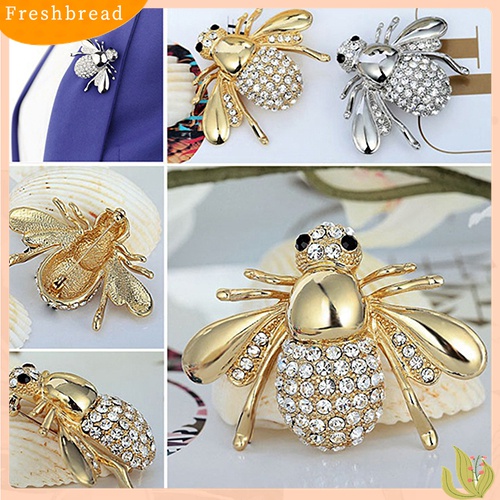 Fresh| Bros Pin Bentuk Lebah Madu Aksen Kristal Berlian Imitasi Warna Silver / Gold Untuk Wanita