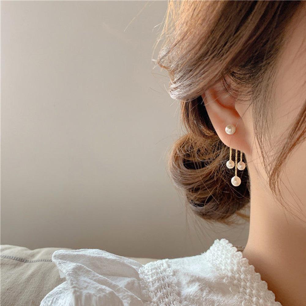 Needway Anting Stud Wanita Shinny Rumbai Depan Dan Belakang Kristal Women Jewelry