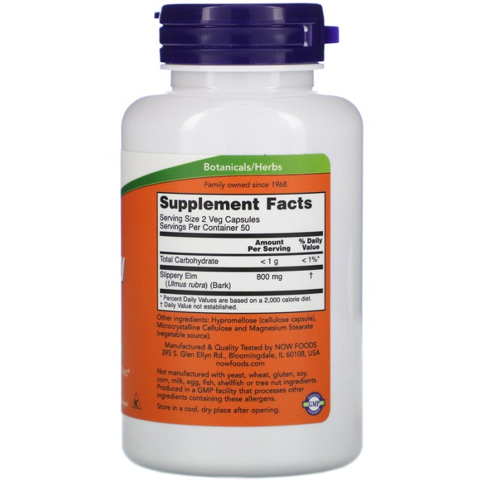 PROMO Now Foods Slippery Elm 400 mg 100 Veg Cap Now Slippery Elm USA