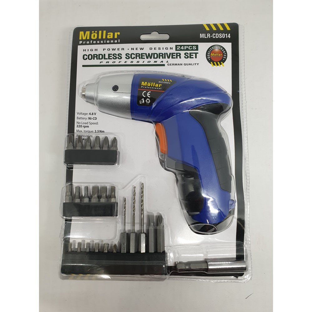 MOLLAR CDS014 MESIN BOR BATERAI 4.8V CORDLESS DRILL SCREWDRIVER SET