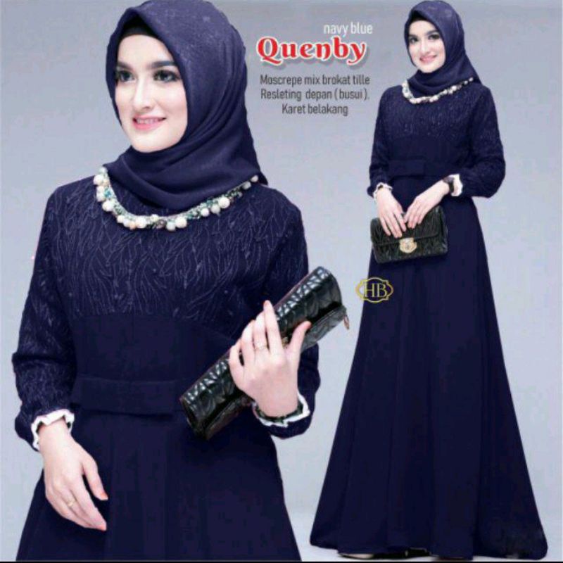(PROMO)SET SYAR'I BRUKAT JUMBO PRITA MEW MAROON 6 WARNA LAINYA SETELAH HAJI UMROH GAMIS SYARI BRUKAT-Quenby navy