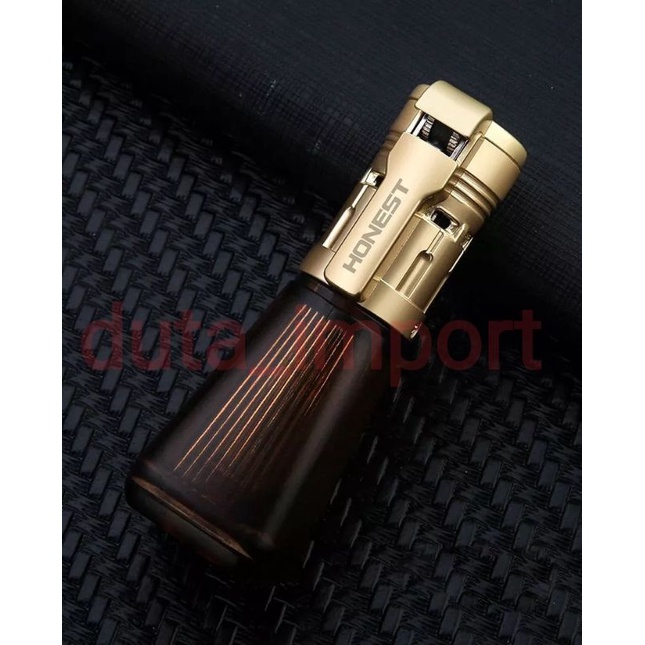 Honest lighter 3 jet fire/Korek api dengan tabung transparan roda pemantik