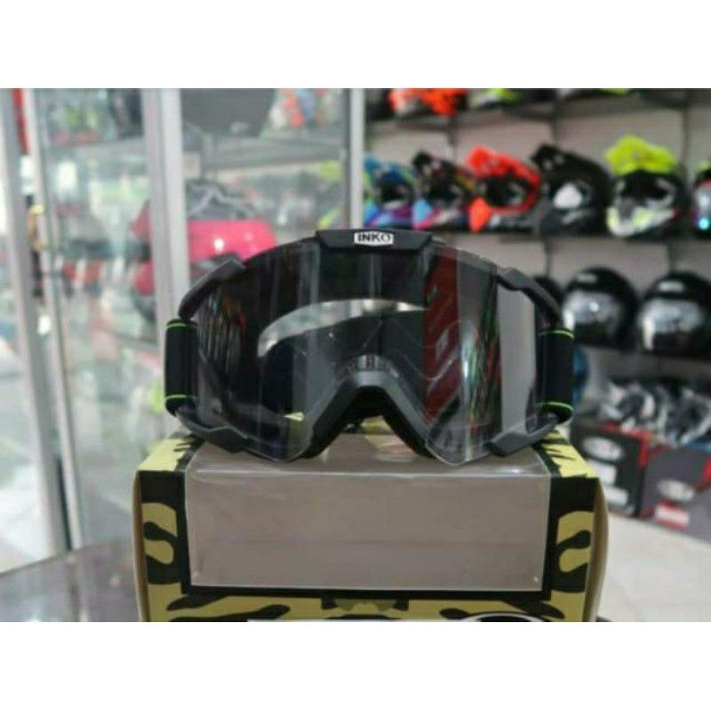 Kacamata Helm Cross Goggle Safety Inko frem hitam kaca Clear bening