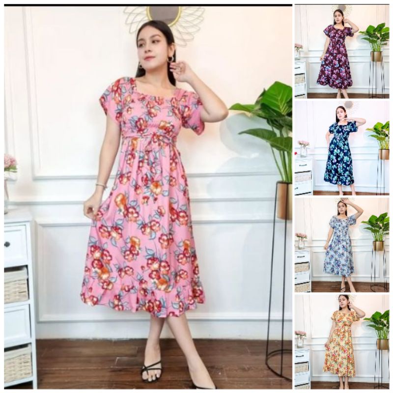 Daster bali vanessa panjang moss/home dress kerut dada/daster kekinian  model terbaru