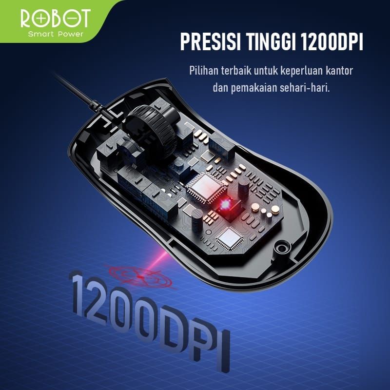 MOUSE KABEL 1200 DPI ROBOT M102 GARANSI 1 TAHUN