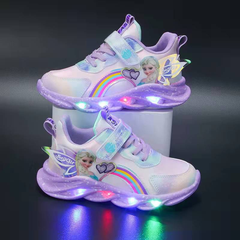 Sepatu Sneakers LED Anak Perempuan Import / Karakter ELSA 2022 / Sepatu Sneakers Anak Frozen