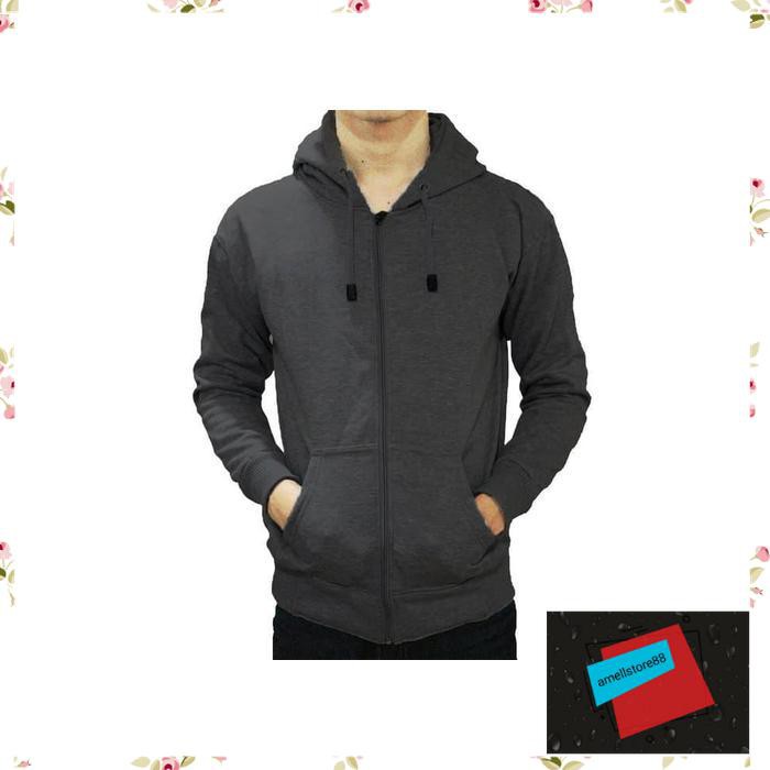 Jaket Pria parasut parka gunung Bos Polos Hoodie ZipperResleting Abu Tua TR76
