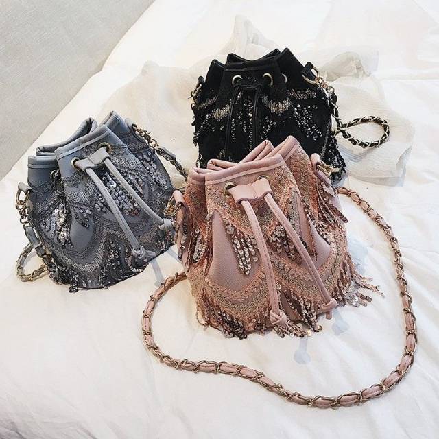 GD6319-910 tas selempang slingbag serut sequins import tas batam pesta mewah squin bling 1kg muat 2