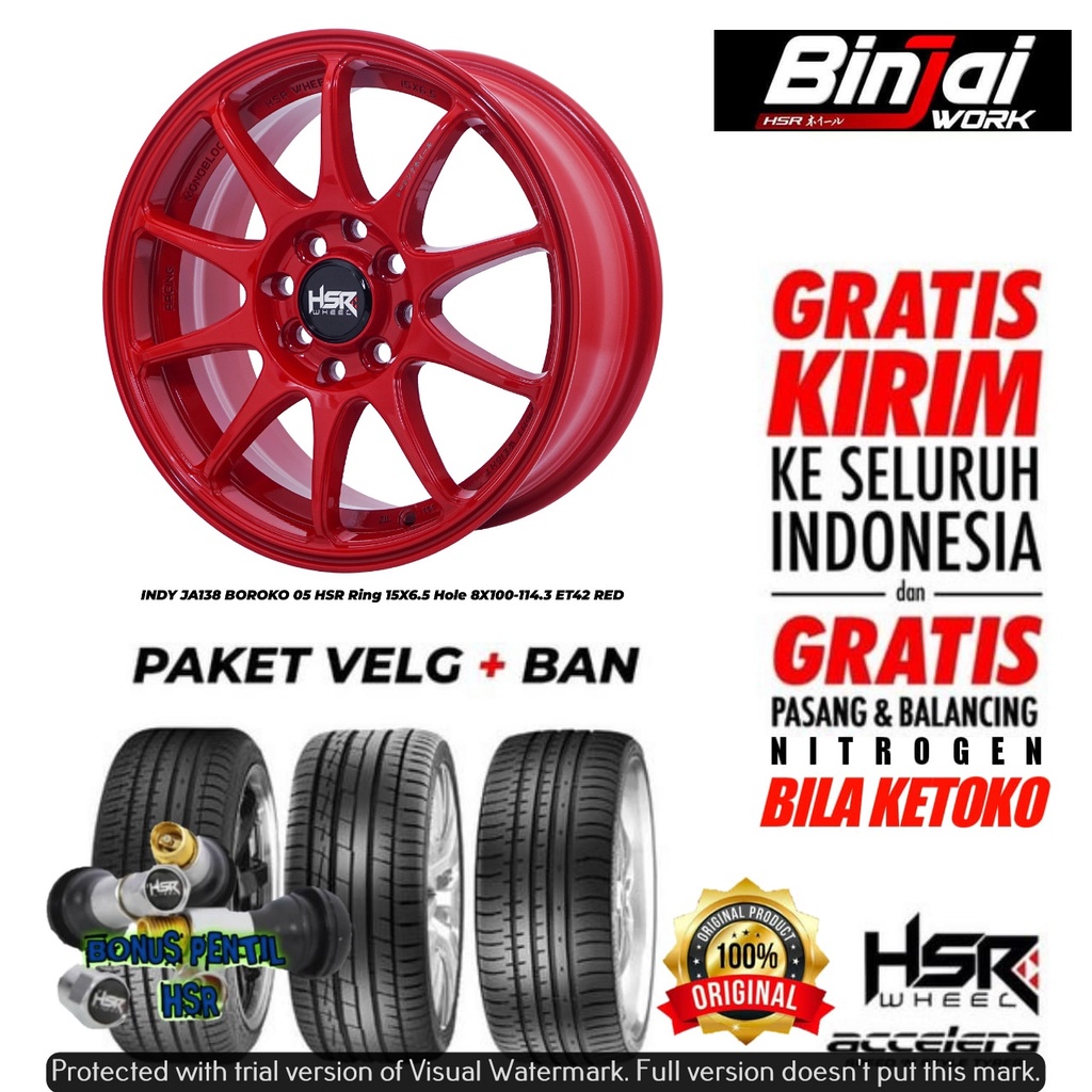 Paket Velg dan Ban Model jari jari INDY HSR R15 warna Merah Candy untuk Agya, Ayla, Calya, Jazz, Bri