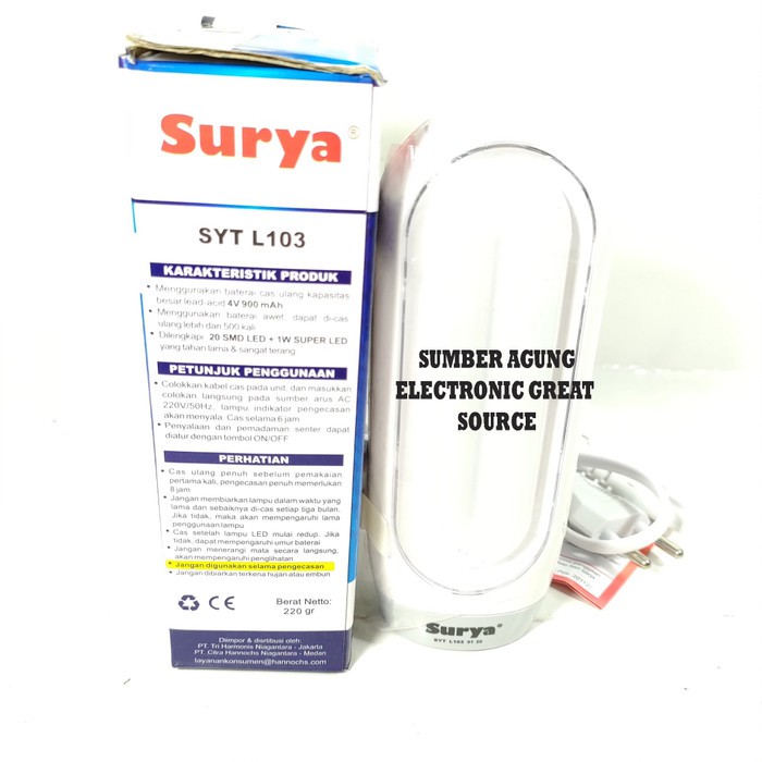 Surya SYT L103 Emergency Senter Kecil Ramping 20SMD Tahan 5Jam Pengera