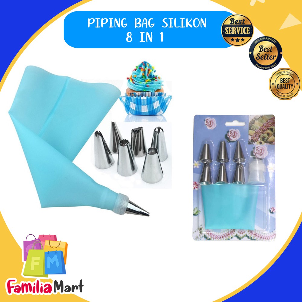 Piping bag silikon set nozzle spuit 8in1 serbaguna penghias kue pastry