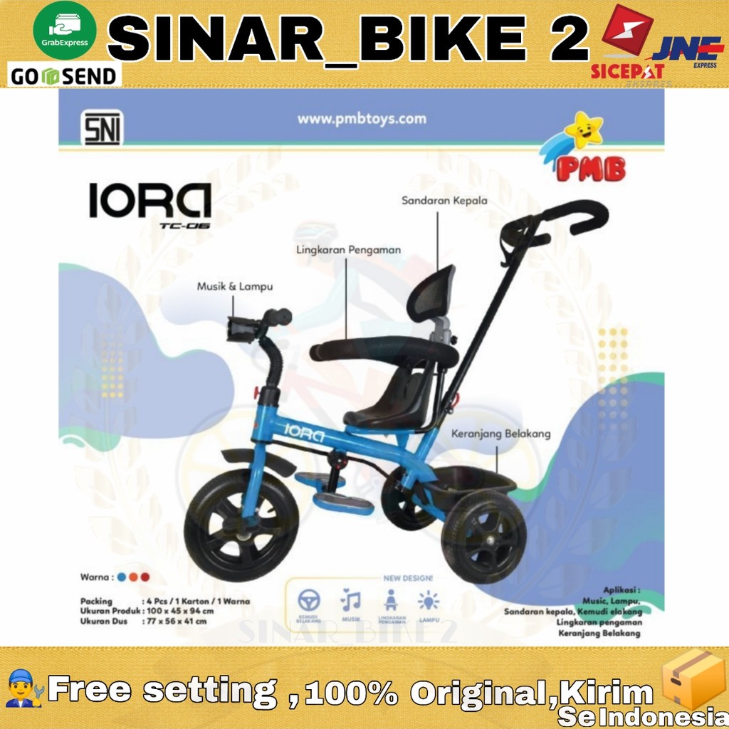 Sepeda Anak Roda Tiga PMB Iora TC-06 &amp; PMB IORA T 27 Stir Lampu Musik Tricycle Anak