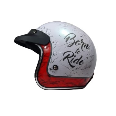 Helm JP Retro New Bigie Born To Road Putih List Chrome By JPX Helmet Original