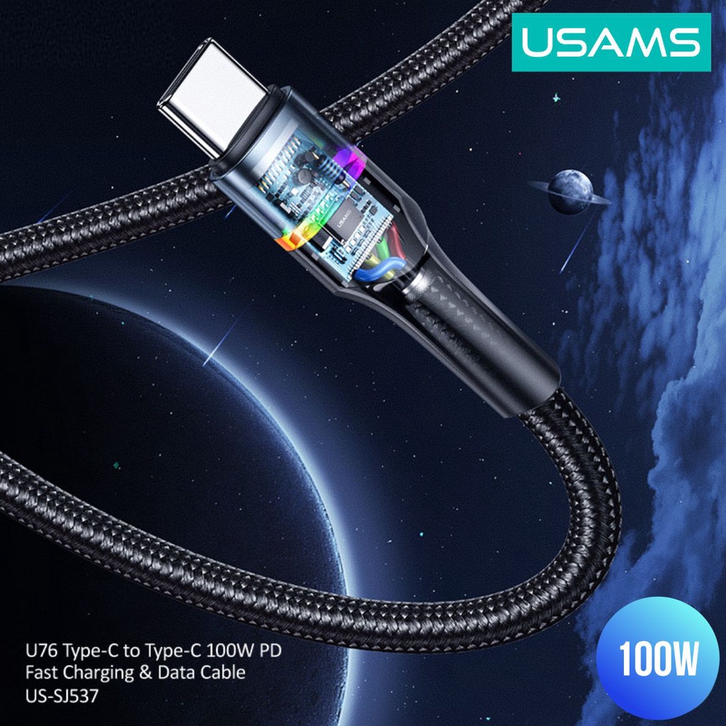 USAMS U76 Kabel Data Fast Charging LED Type C to Type C PD 100W