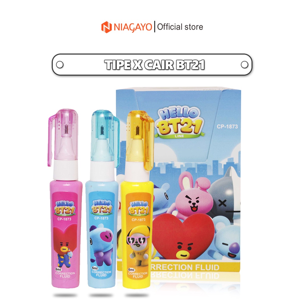 

Tipex kertas/ correction tape / Tipex Hello BT21 Tipe X Cair 6 ml Corection Fluid Karakter Lucu Berwarna