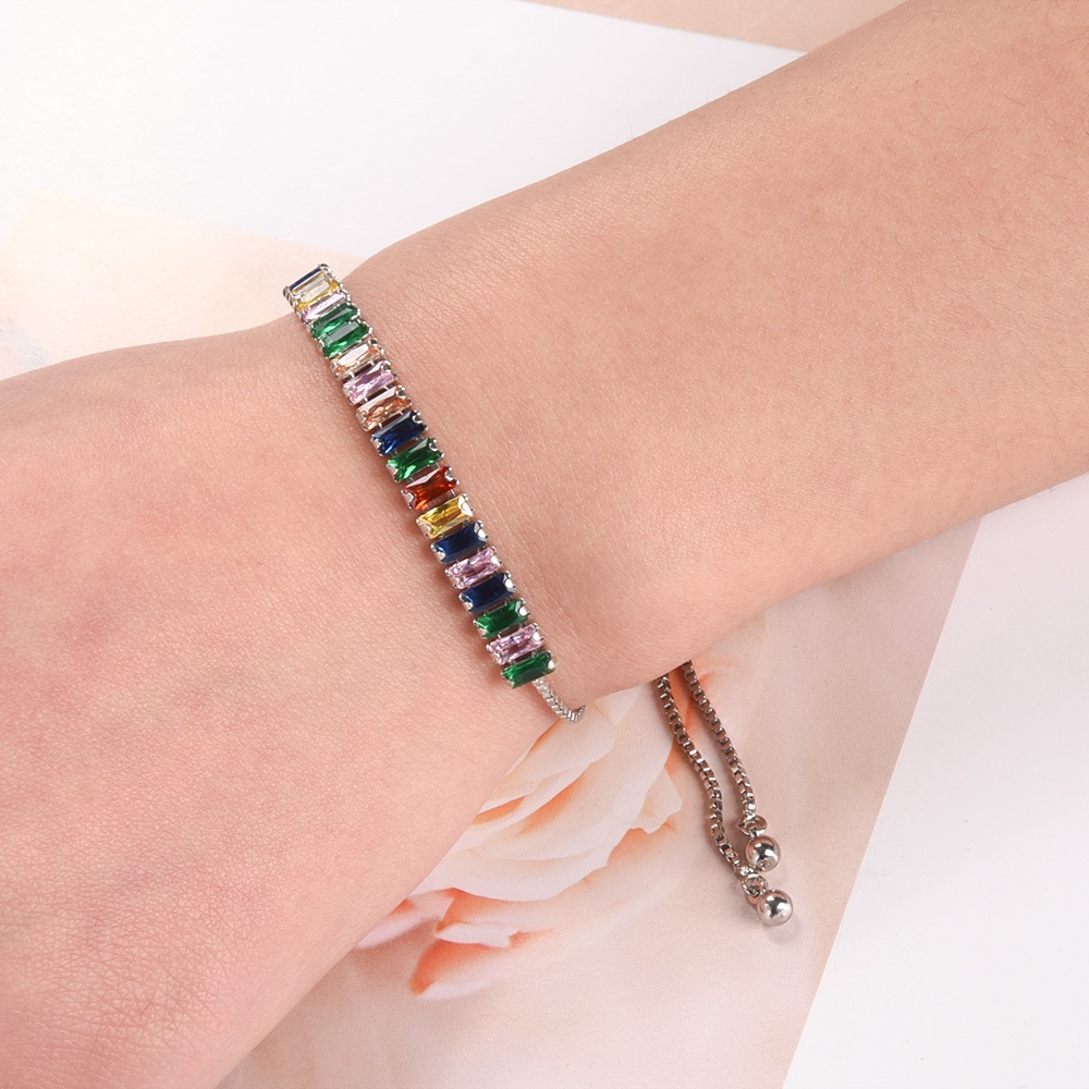 Gelang Bangle Hias Berlian Zirkon Warna-Warni Pelangi Gaya Bohemian Untuk Perempuan