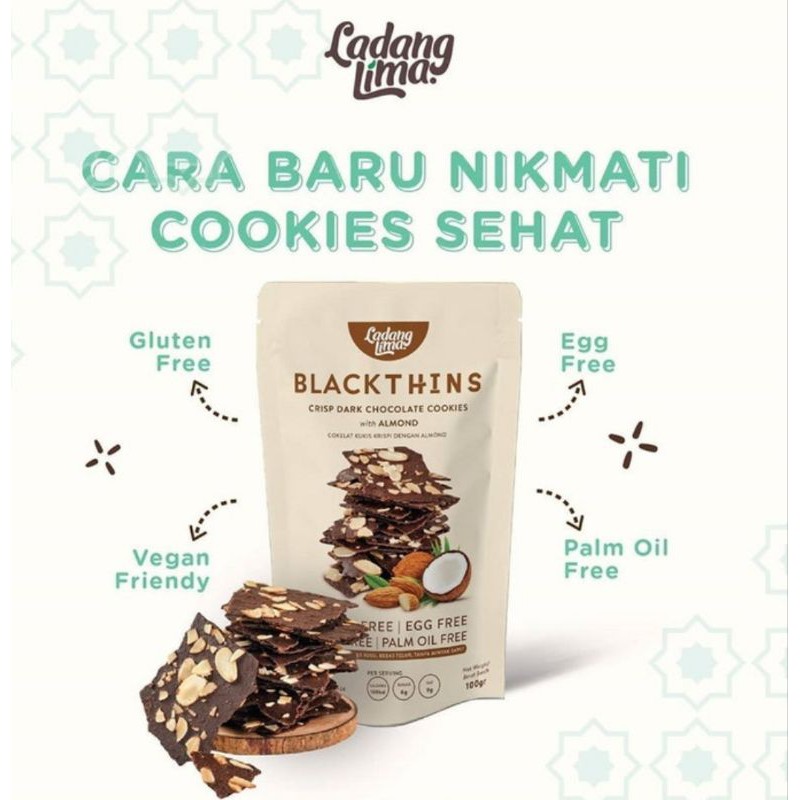 

Ladang lima Almond Blackthins Crisp Dark Chocolate Cookies With Almond 100gr