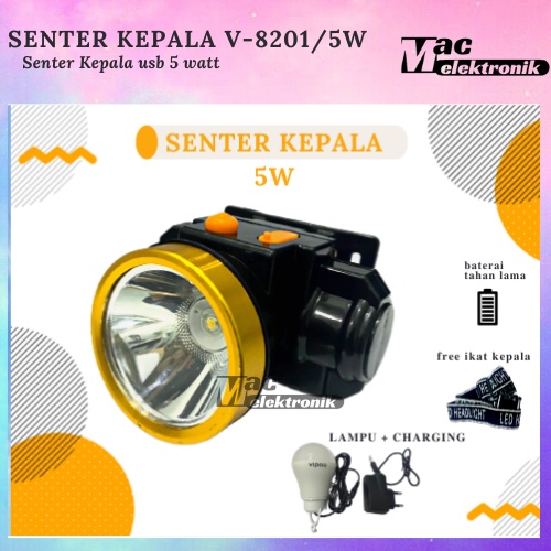 SENTER KEPALA ISI ULANG/CHARGING DENGAN LED SUPER TERANG 5W SENTER KEPALA LAMPU KUNING DAN PUTIH