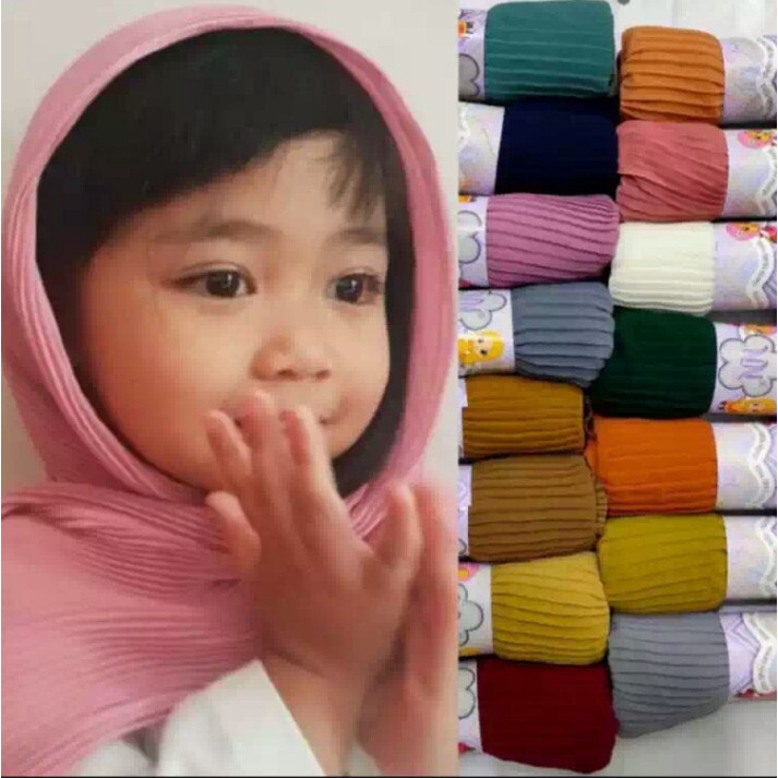 pashmina Plisket Anak 4-12 Tahun Terbaru 2021 Termurah Full Premium Tanpa Garis Tengah / Jilbab Anak