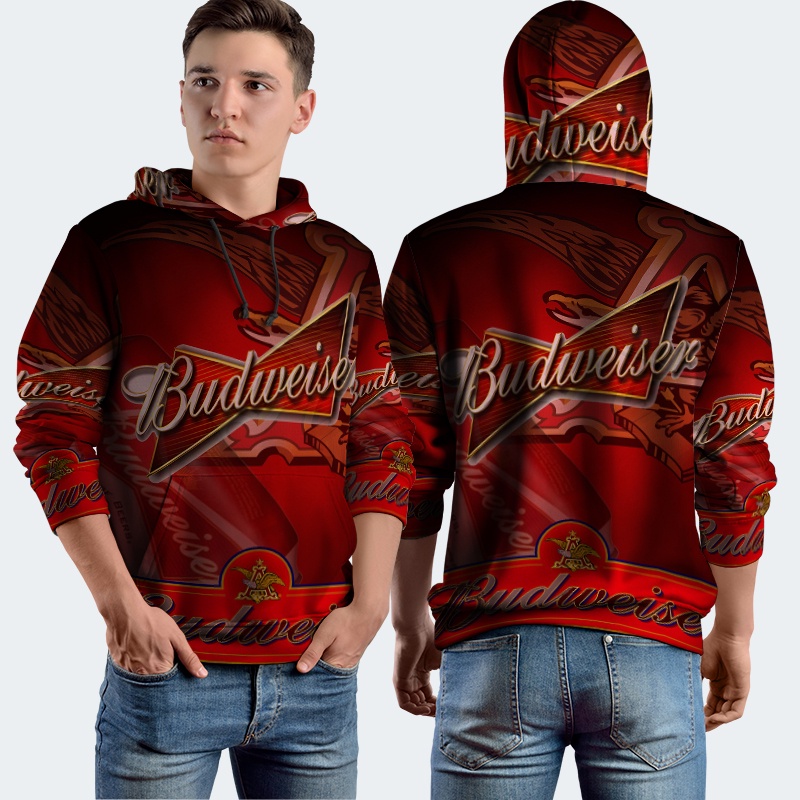 Jaket Hoodie Fullprint Budweiser Bahan Polyester Jersey