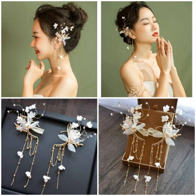 Earpiece earcuff earclip hiasan telinga aksesoris pengantin wedding tiara juntai BMA15