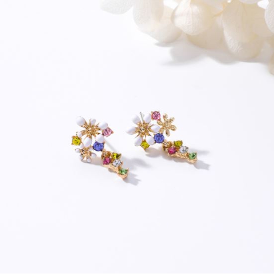 Anting Wanita Bunga Dengan Aksen Permata Aksesoris Fashion-B
