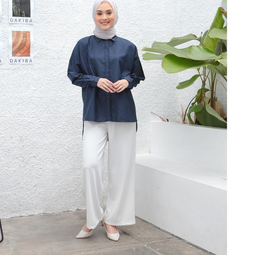 ☋ EVONNE Letty Shirt Navy Hide Button Basic Oversize Pattern LD120 E03-03 ALL SIZE XXL ✬