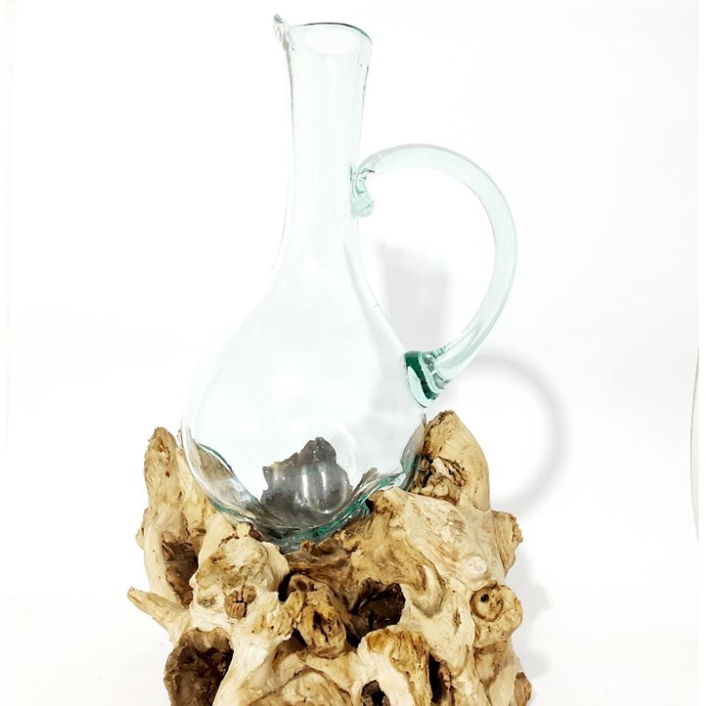 Teko Gelas 18cm dan tinngi 40cm / teko gelas kaca / jug/ jug kayu/dekorasi meja/hiasan meja