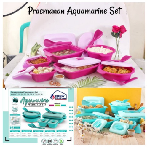 Saji Prasmanan - Tempat Prasmanan Serving Set Aquamarine/ Baki Set Serbaguna + 4 Sendok