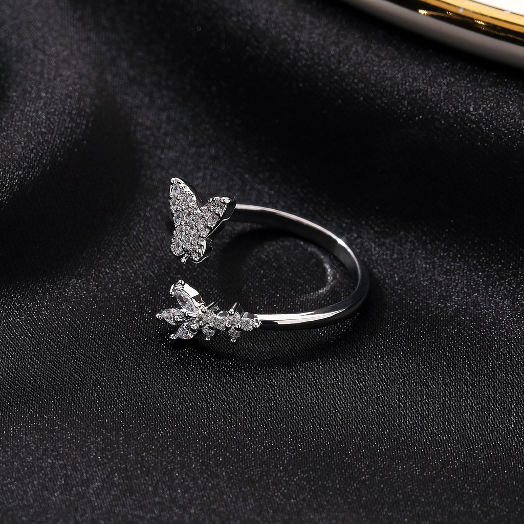 Ins Simple Butterfly Open Ring Wanita Diamond Adjustable Ring