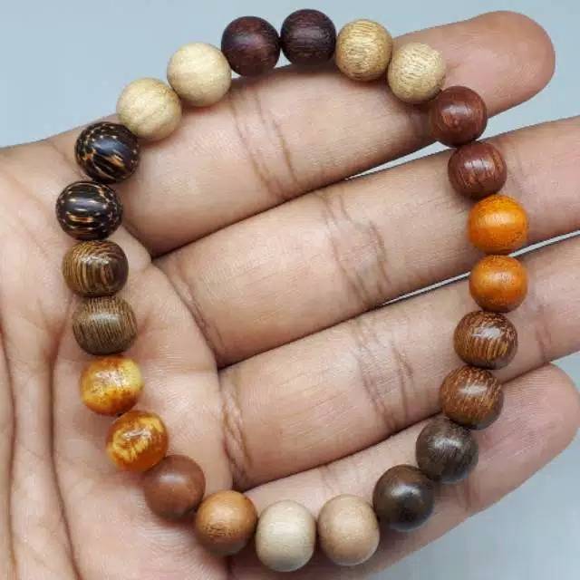 Gelang Kombinasi 12 Kayu Bertuah Asli 8mm, Gelang Kayu
