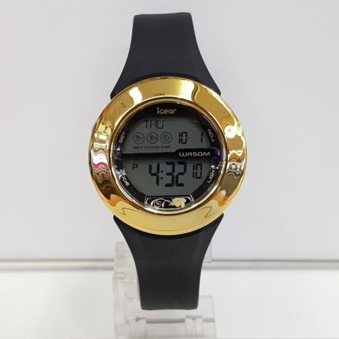 Bagus Jam Tangan Wanita iGear i70-1928 Digital Black Gold Rubber Strap Dijamin