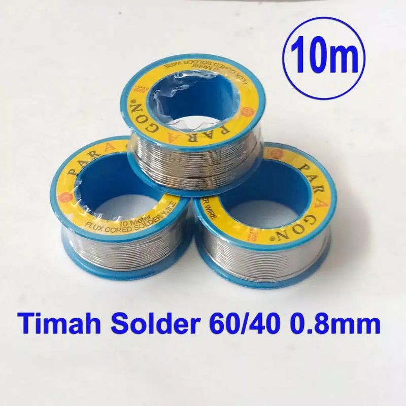 Tinol Paragon 10 Meter 0.8mm Roll kecil Tenol 10M Kawat Timah Solder Listrik Flux Original 100% Timbel Patri Elektronik Berkualitas Mudah Menempel 60/40 Ori Harga Grosir