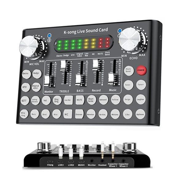 F9 Live Soundcard Bluetooth Audio Mixer Set Amplifier Live Broadcast - Hitam