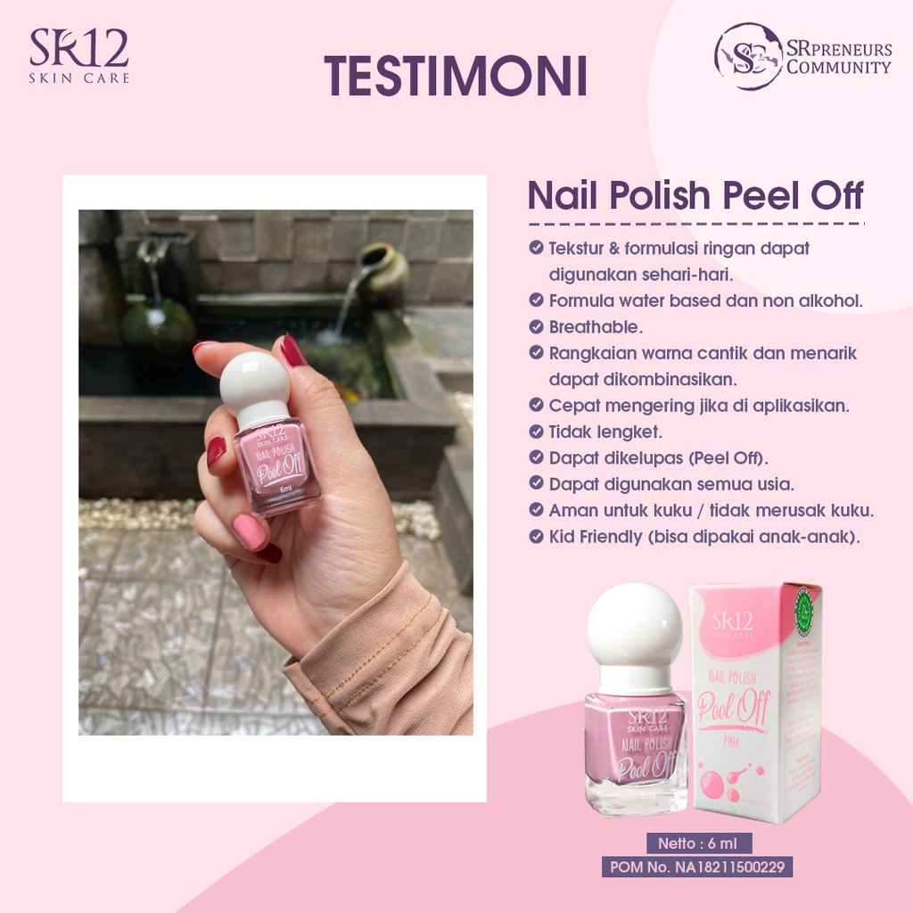 KUTEK SR12 HALAL PREMIUM | NAIL POLISH PEEL OFF | KUTEK KELUPAS WATER BASED NON ALKOHOL | CEPAT KERING CAT KUKU BPOM