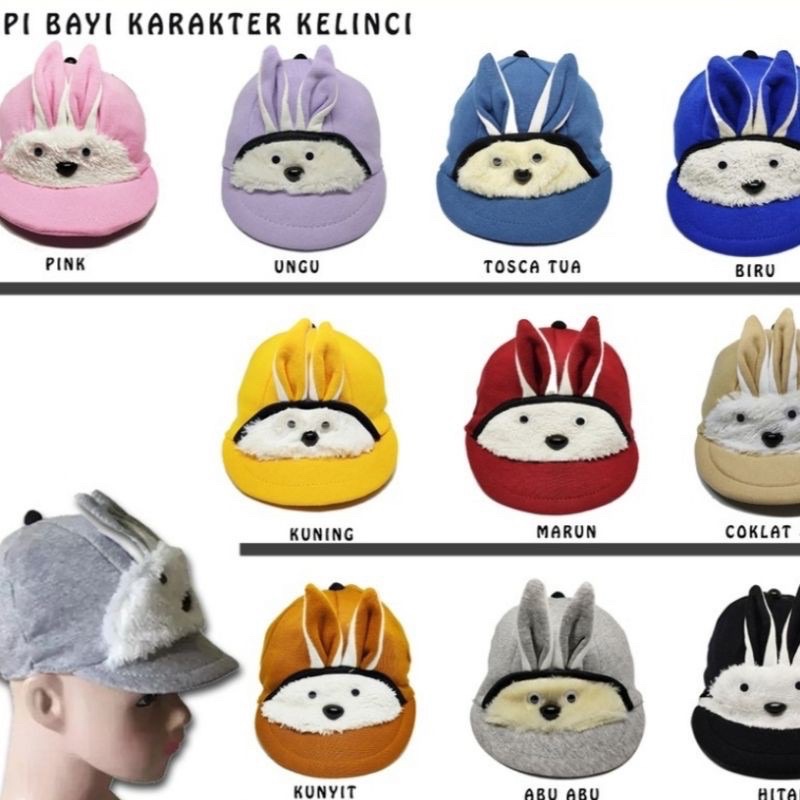 TERMURAH TOPI BAYI KARAKTER KELINCI / TOPI BAYI KARAKTER LUCU