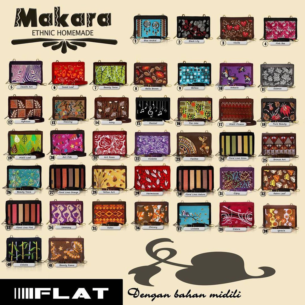 MAKARA ETNIK FLAT MIDILI TAS/DOMPET SELEMPANG WANITA UNTUK HP/UANG/KARTU ATM