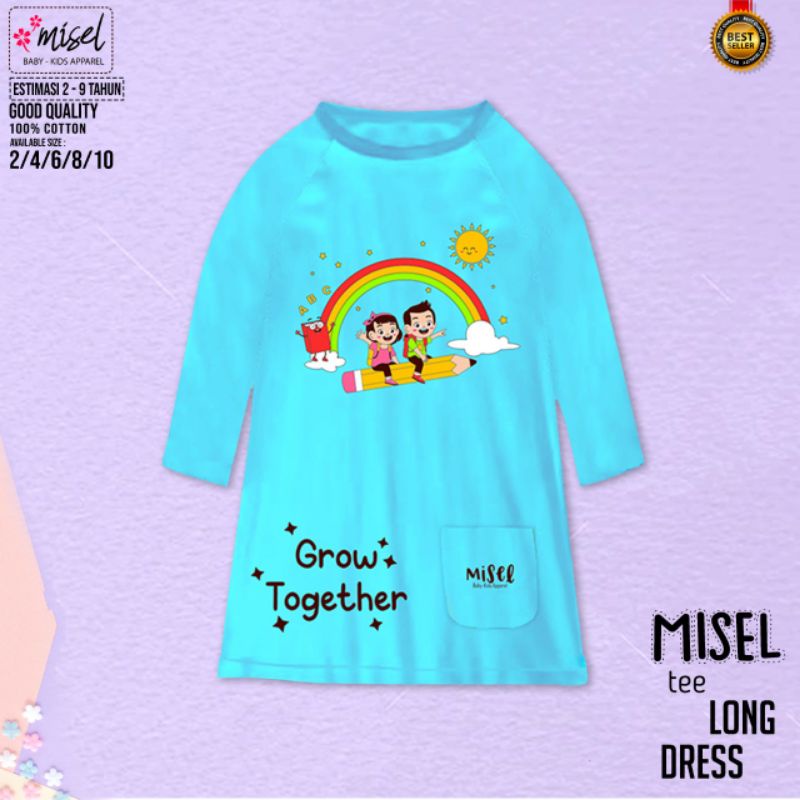 Ecer Pilih warna Tunik Anak MISEL LONG TEE DRESS 1-8 Tahun Tunik Anak Lengan Panjang Bahan Kaos Cotton