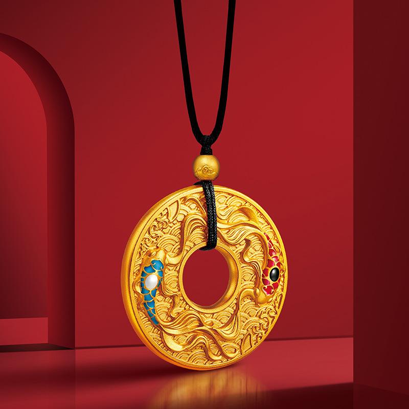 Chinese Style Lucky Peace Gold Necklace Pendant