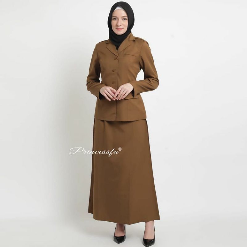 SERAGAM PRINCESSFA / SERAGAM PNS/PEMDA  COKLAT TUA STELAN ROK A/ STELAN CELANA/STELAN ROK SPAN