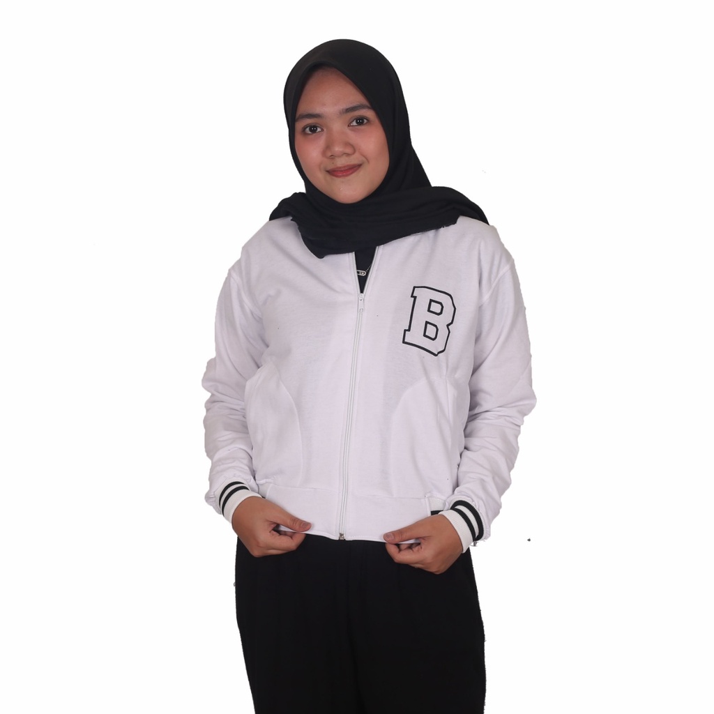 B Zipper Baseball - Jaket Crop Baseball Wanita