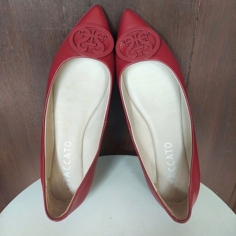 STACCATO Preloved Basic Flat Shoes Original Sepatu Flatshoes Stacatto Red Merah bukan hush puppies e