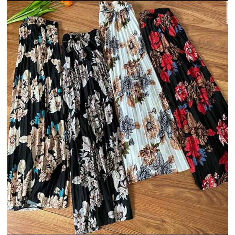 Rok Plisket Premium ORI MOTIF BUNGA + TALI LONCENG